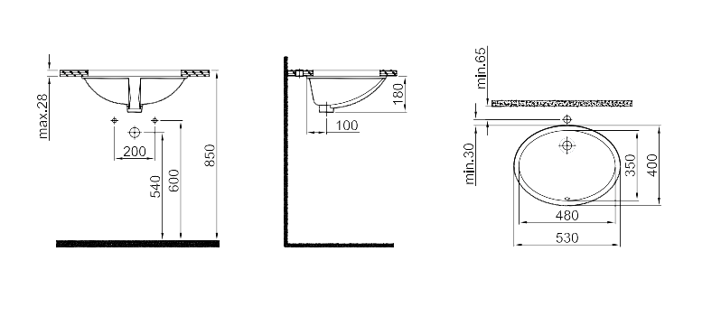 OPTIMUM 53X40 TEZGAH ALTI LAVABO