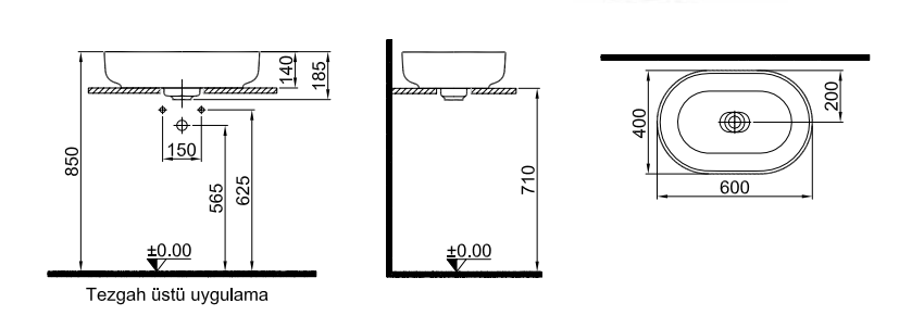 ZERO 2.0 60X40 OVAL ÇANAK LAVABO MAT BEYAZ