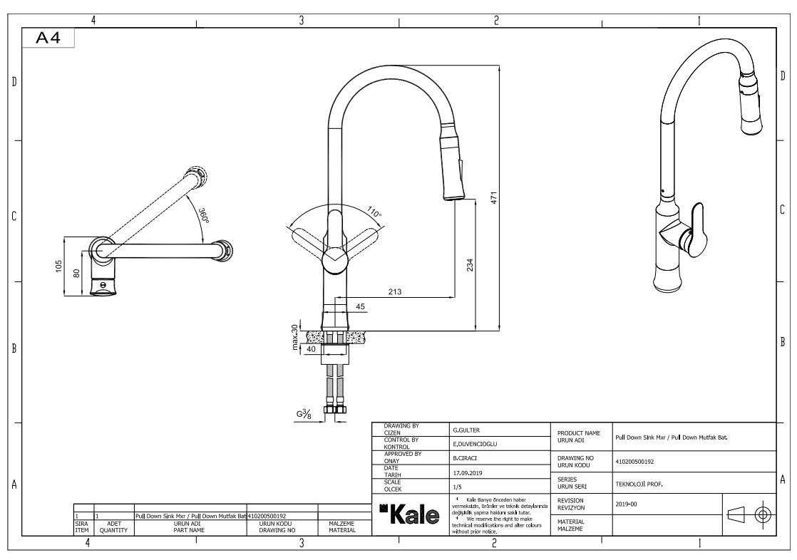 MASTER PULL DOWN MUTFAK BATARYASI