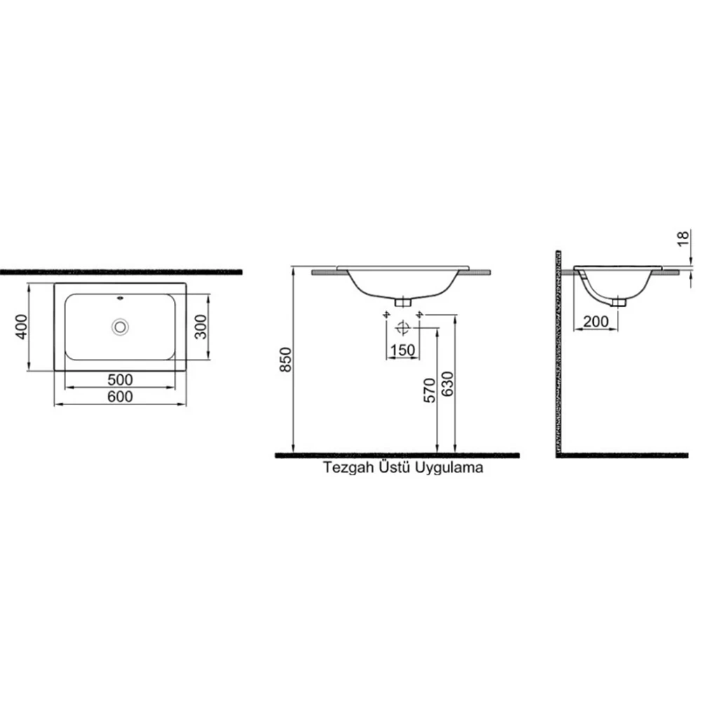 IDEA 2.0 60X40 TEZGAHÜSTÜ LAVABO