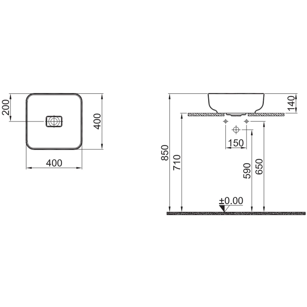ZERO 2.0 40X40 KARE ÇANAK LAVABO