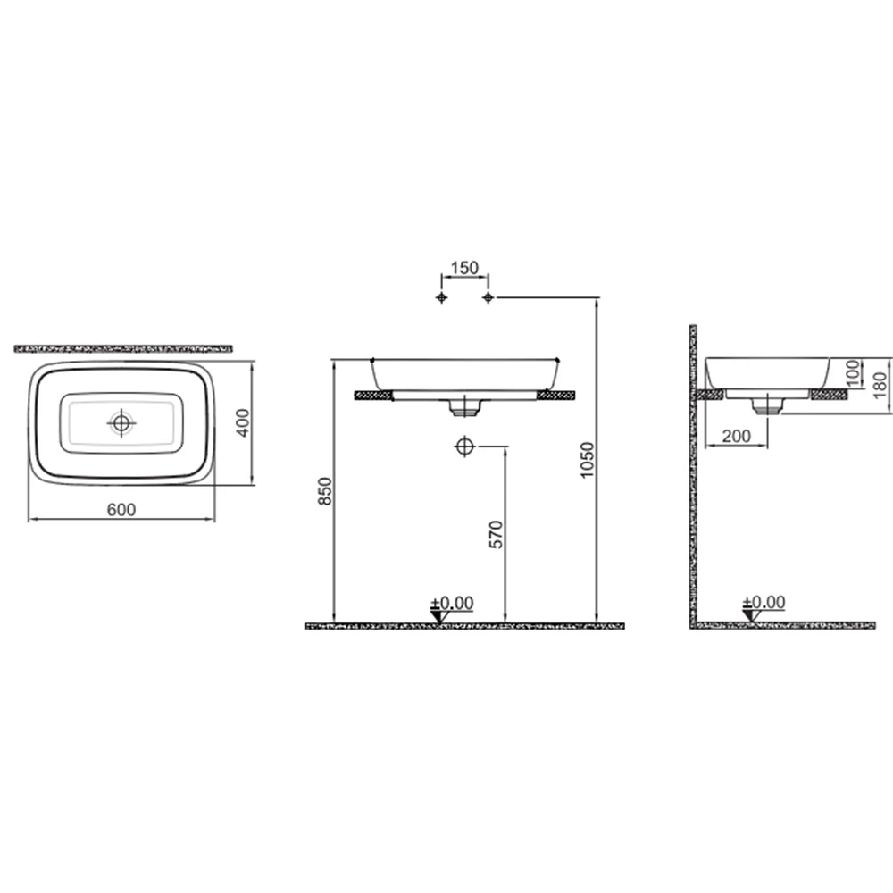 DOVE 60X40 DİKDÖRTGEN ÇANAK LAVABO BEYAZ-ALTIN